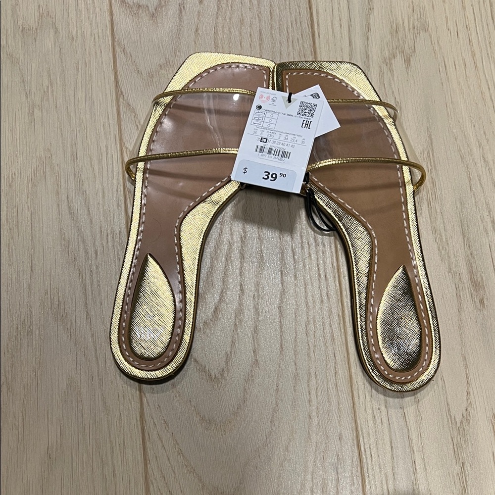 Zara Gold and Tan Sandals